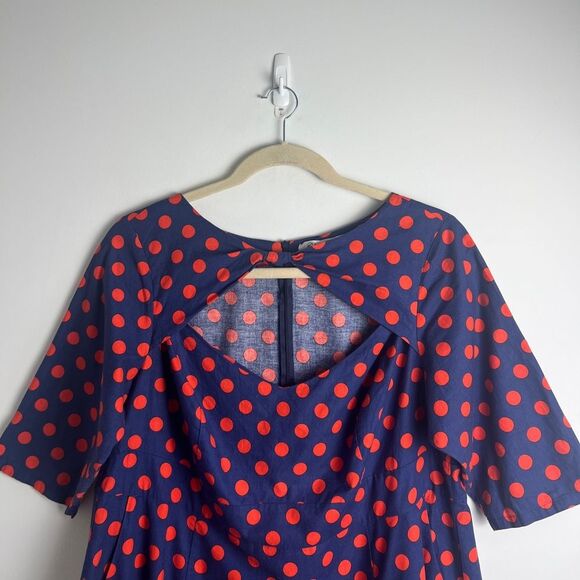 Cherry Velvet Plus Blue.Red Polka Dot Retro Rockabilly 100% Cotton Dress Size 2X - Picture 5 of 13